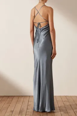 Shona Joy La Lune Lace Back Maxi Dress in Blue Smoke Size 10 for rent on The Volte - image 2