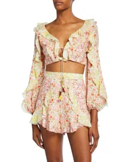 Zimmermann Goldie Splice Frill Crop Top and Short Set Print Size 6 for rent on The Volte - image 2