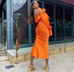 Khirzad Femme Roma Ruched Top and Skirt Set Orange Size 6 for rent on The Volte - image 1