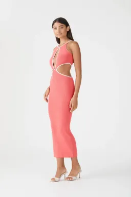 San Sloane Adrian Rib Midi Dress Coral-White Size 6  for rent on The Volte - image 3