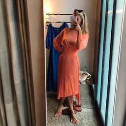 Scanlan Theodore Gloss Knit Sweater and Pleated Skirt Set Orange Size 6 for rent on The Volte - image 6