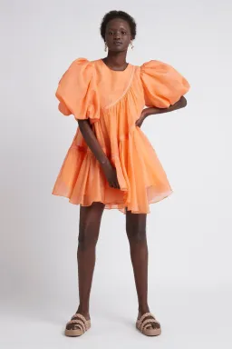 Aje Riviera Asymmetric Braided Puff Sleeve Smock Dress Mandarin Orange Size 6 for rent on The Volte - image 2