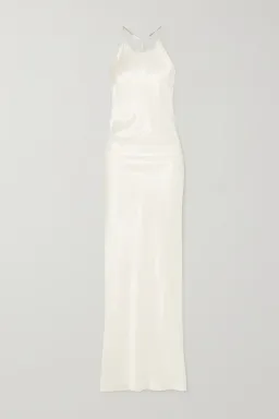 Michael Lo Sordo Georgia Open-Back Crystal-Embellished Silk-Satin Maxi Dress White Size XS/ AU 6 for rent on The Volte - image 3