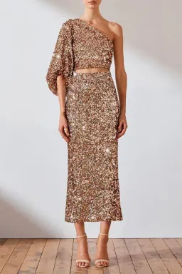 Shona Joy Faye Sequin Skirt Gold Size 8  for rent on The Volte - image 1