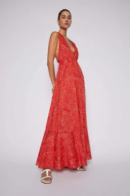 Scanlan Theodore Cotton Paisley Halter Dress Red Size AU 6 for rent on The Volte - image 2