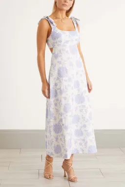 Zimmermann Postcard Tie Shoulder Midi Dress Blue Tonal Floral Size 8 for rent on The Volte - image 1