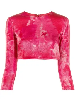 Area NYC Crystal Trimmed Sculpted Bow Mini Skirt & Top in Ruby Tie-Dyed Size 8 for rent on The Volte - image 5