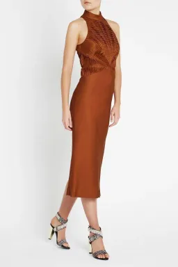 Sass & Bide You Are The One Fitted Midi Dress Bronze Size 10 for rent on The Volte - image 1