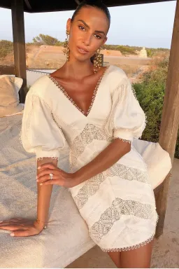 Zimmermann Painted Heart Chevron Mini Dress White Size 2/10 for rent on The Volte - image 1