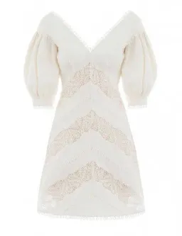 Zimmermann Painted Heart Chevron Mini Dress White Size 2/10 for rent on The Volte - image 5