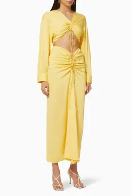 Christopher Esber Ruched Cutout Woven Maxi Dress Yellow Size 10 for rent on The Volte - image 1