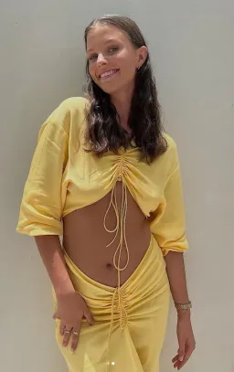 Christopher Esber Ruched Cutout Woven Maxi Dress Yellow Size 10 for rent on The Volte - image 3