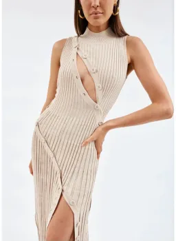 Christopher Esber Spiral Knit Dress Tan Marle Size 6 for rent on The Volte - image 1