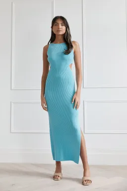 San Sloane Braxton Boat Neck Cut Out Midi Dress Blue Size 8  for rent on The Volte - image 1