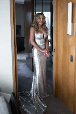 Georgia Young Couture Silver Sequin Gown Size 6 for rent on The Volte - image 1