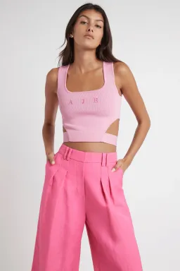 Aje Livadi Cropped Tie Knit Logo Top Pink Size 6 for rent on The Volte - image 1