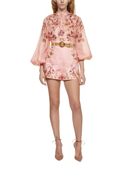 Zimmermann Rosa High Waisted Shorts Pink Peony Floral Size 0 / AU 8 for rent on The Volte - image 1
