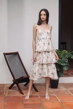 Sau Lee Peyton Dress Powder Rose Print Size 10  for rent on The Volte - image 1