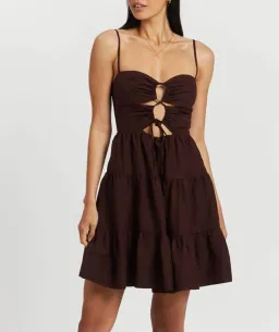 Shona Joy Rubi Lace Up Mini Dress in Cocoa Brown Size 10 for rent on The Volte - image 2