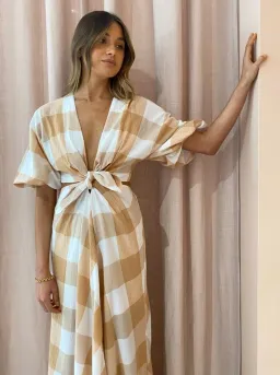 Significant Other Frida Dress in Caramel Check Print Size 10 for rent on The Volte - image 3