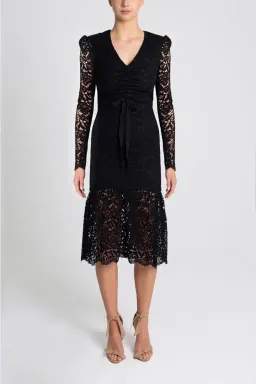 Rebecca Vallance Le Saint Ruched Lace Dress Black Size 6 for rent on The Volte - image 1
