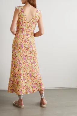 Rixo Storm Crochet Trimmed Crepe Midi Dress Floral Print Size 6 for rent on The Volte - image 2