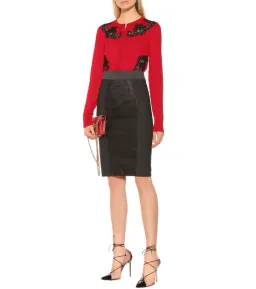 Dolce Gabbana Satin And Lace Pencil Skirt Black Size 6 for rent on The Volte - image 1