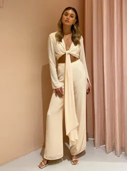 By Johnny Mimi Top and Wide Leg Pant Set Cream Size 10 for rent on The Volte - image 1