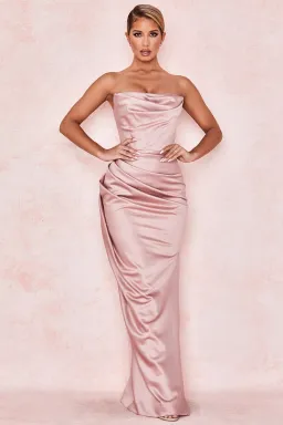 House of CB Adrienne Satin Strapless Gown Blush Size 6 for rent on The Volte - image 1