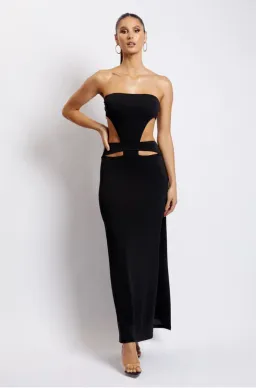 Marissa Strapless Maxi Dress With Waist Tie - Black for rent on The Volte - image 3