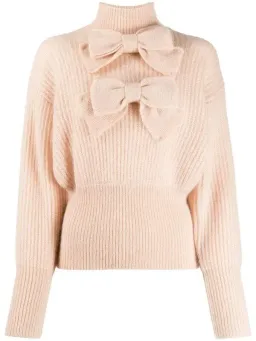 Zimmermann Bow Embellished Ribbed Mohair Blend Turtleneck Sweater Blush Size 0 / AU 8 for rent on The Volte - image 3