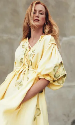 Innika Choo Sir Kulksware Yellow Linen Smock Midi Dress Print One Size for rent on The Volte - image 2