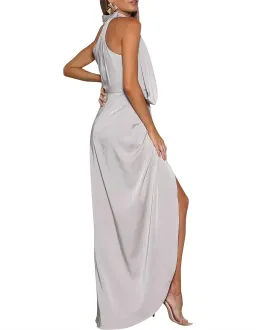 Elle Zeitoune William Satin High Neck Gown Silver Size 10 for rent on The Volte - image 2