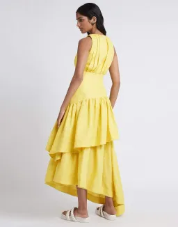 Aje Caliente Tiered Cut Out Midi Dress Yellow Size 14 for rent on The Volte - image 3