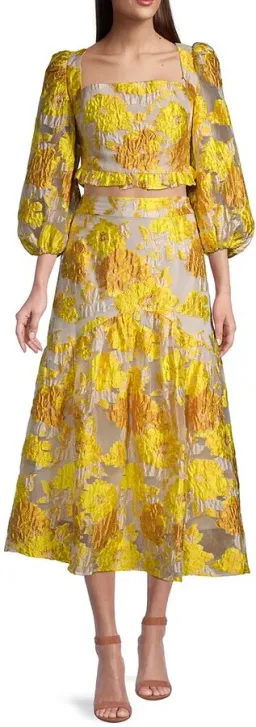 Elliatt Prowess Cropped Ruffle Top and High Rise Skirt Set Yellow Size 10 for rent on The Volte - image 4