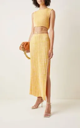 Christopher Esber Wrap Tie Knit Cropped Top and Pleated Knit Tie Midi Skirt Set Yellow Size 4 for rent on The Volte - image 4