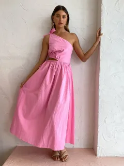 By Nicola Gabriella One Shoulder Midi Dress in Pink Grapefruit Size 6 for rent on The Volte - image 2