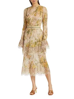 Zimmermann Amelie Pintuck Long Sleeve Midi Dress Floral Size 1 / AU 10 for rent on The Volte - image 1