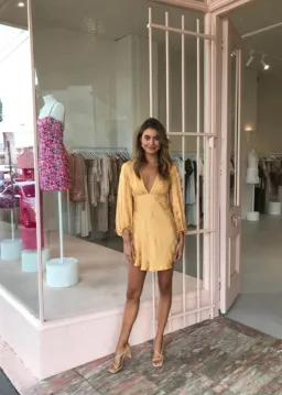 Shona Joy Daisy Balloon Sleeve Bias Dress Saffron Size 8 for rent on The Volte - image 1