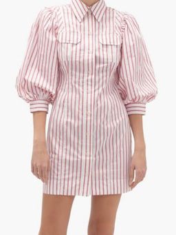 Ganni Stripe Cotton Mini Dress Print Size 8 for rent on The Volte - image 2