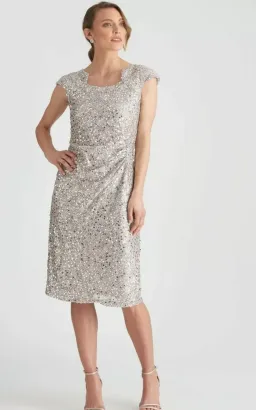 Liz Jordan After Dark Sequin Tuck Dress Silver Size 18 for rent on The Volte - image 3