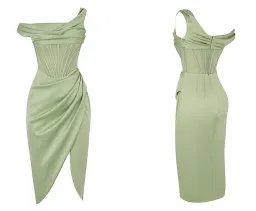House of CB Lulu Pistachio Asymmetric Drape Corset Midi Dress Green Size 8 for rent on The Volte - image 7