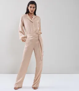 Reiss Regina Pleat Jumpsuit - Blush - Size 10 for rent on The Volte - image 2