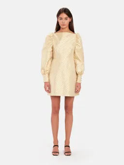Baum und Pferdgarten Aidy Satin Puff Long Sleeve Mini Dress Gold Size 10 for rent on The Volte - image 1