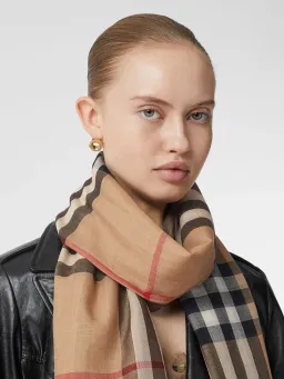 Burberry Lightweight Check Wool Silk Scarf Archive Beige for rent on The Volte - image 1
