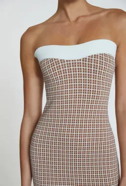 By Johnny Isabella Check Strapless Knit Dress Brown Ivory Size 6 for rent on The Volte - image 2