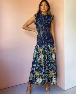 Sir the Label Diana Smocked Midi Dress Print Size 6 for rent on The Volte - image 1