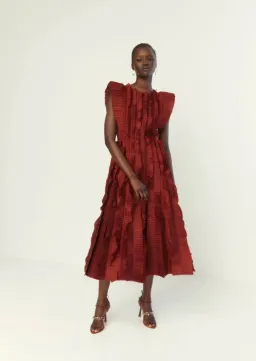 Aje Hybrid Midi Dress Burgundy Size 8  for rent on The Volte - image 1