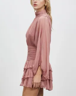 Shona Joy Olympia Long Sleeve Ruched Mini Dress in Antique Rose Pink Size 6 for rent on The Volte - image 7