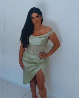 House of CB Lulu Asymmetric Drape Corset Midi Dress Green Size 8  for rent on The Volte - image 5